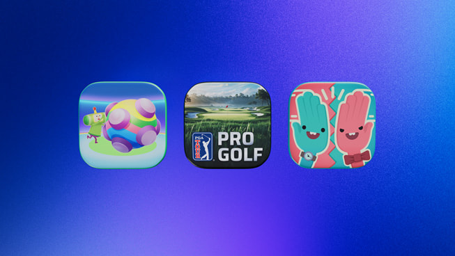 Trois icônes représentant Katamari Damacy Rolling LIVE, PGA TOUR Pro Golf et WHAT THE CLASH?.