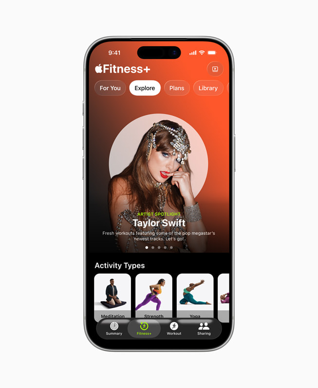 Artist Spotlight-sessie met Taylor Swift in Apple Fitness+ op iPhone 17 Pro.