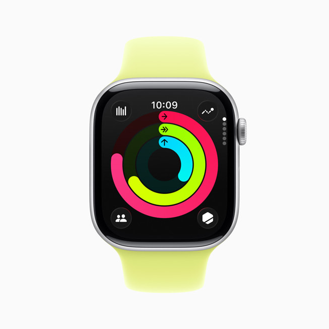 Kroužky aktivity zobrazené na hodinkách Apple Watch Series 11