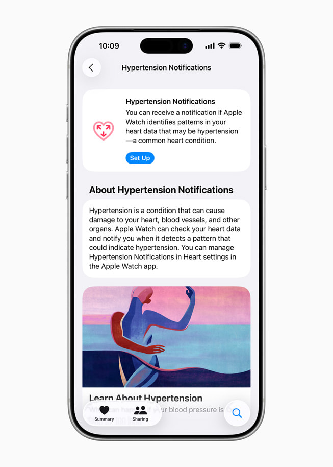 The hypertension notifications feature in the Health app on iPhone.