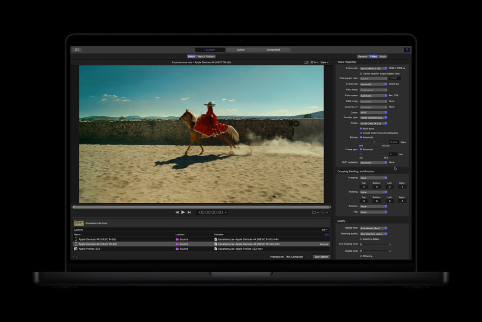 The Compressor tool displayed on MacBook Pro.