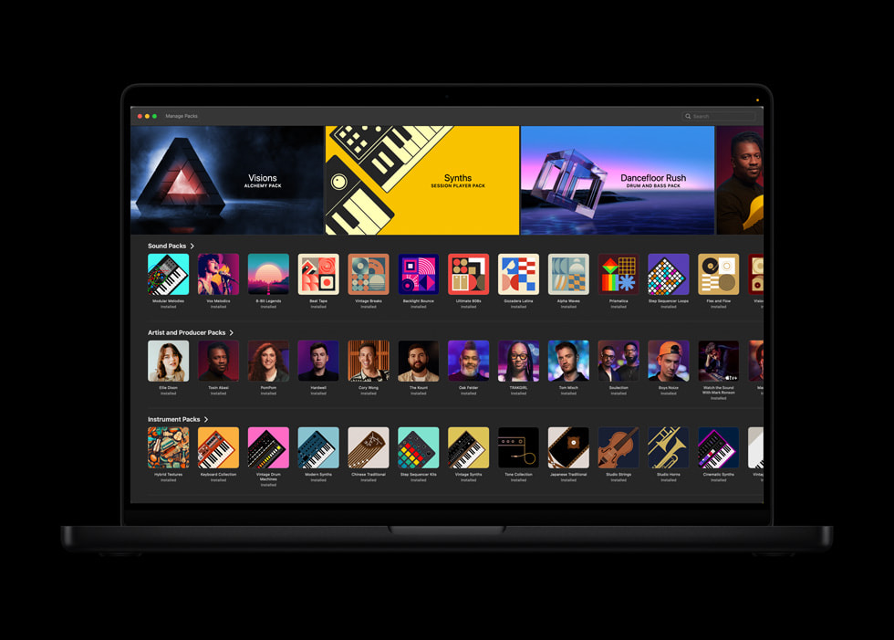 The Sound Library in Logic Pro displayed on MacBook Pro.