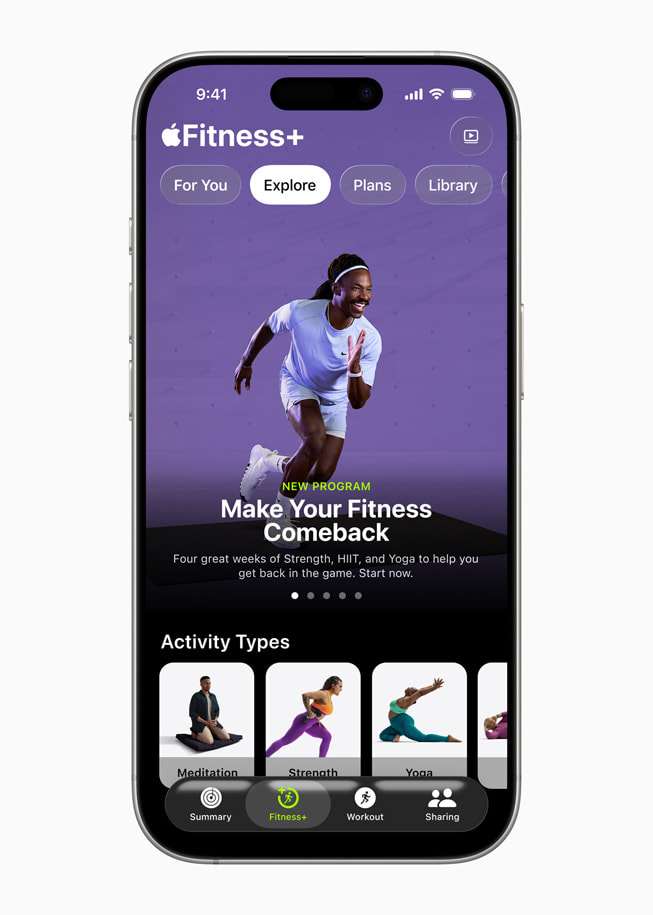 El programa Make your Fitness Comeback en Apple Fitness+ en un iPhone.
