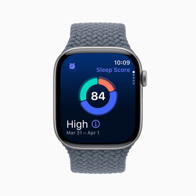 Se muestra la Puntuación de Sueño de un usuario en un Apple Watch Series 11.