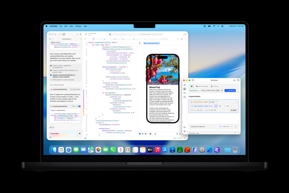 MacBook Pro shows an Xcode screen.