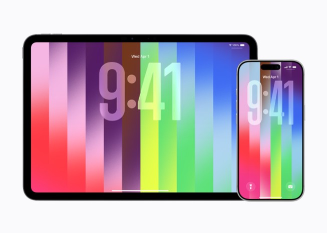 Tematicky sladěná tapeta z kolekce Pride na 11palcovém iPadu Pro a iPhonu 17 Pro