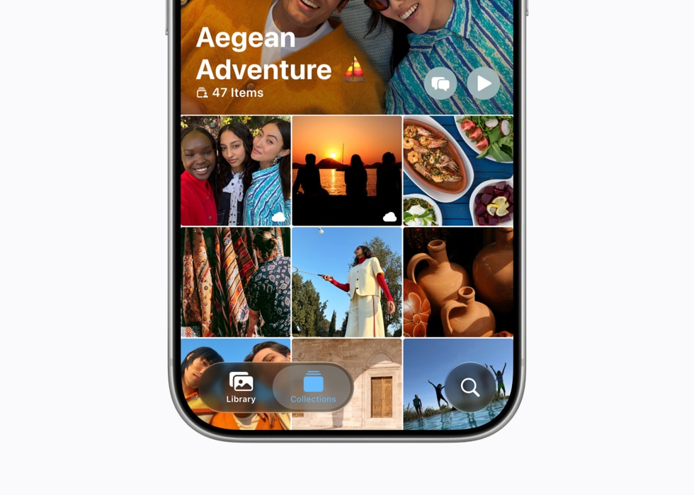 사진 앱의 ‘에게해 모험’이라는 앨범이 표시된 iPhone 17 Pro 화면.