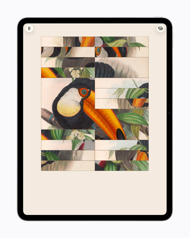 Teka teki burung dari Art of Fauna: Cozy Puzzles+ ditampilkan di iPad Pro 13 inci.