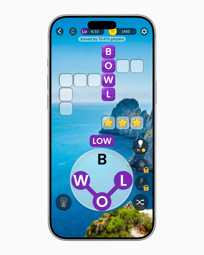 Petunjuk dan teka teki kata silang di Crossword Jam+ ditampilkan di iPhone 17 Pro.