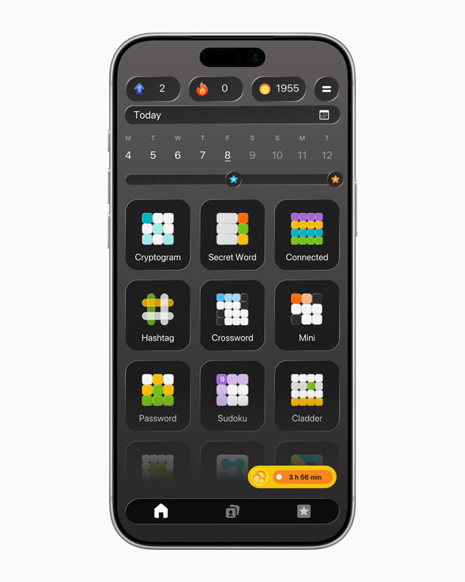 Menu jenis game yang tersedia di Everyday Puzzles: Mini Games+ ditampilkan di iPhone 17 Pro.