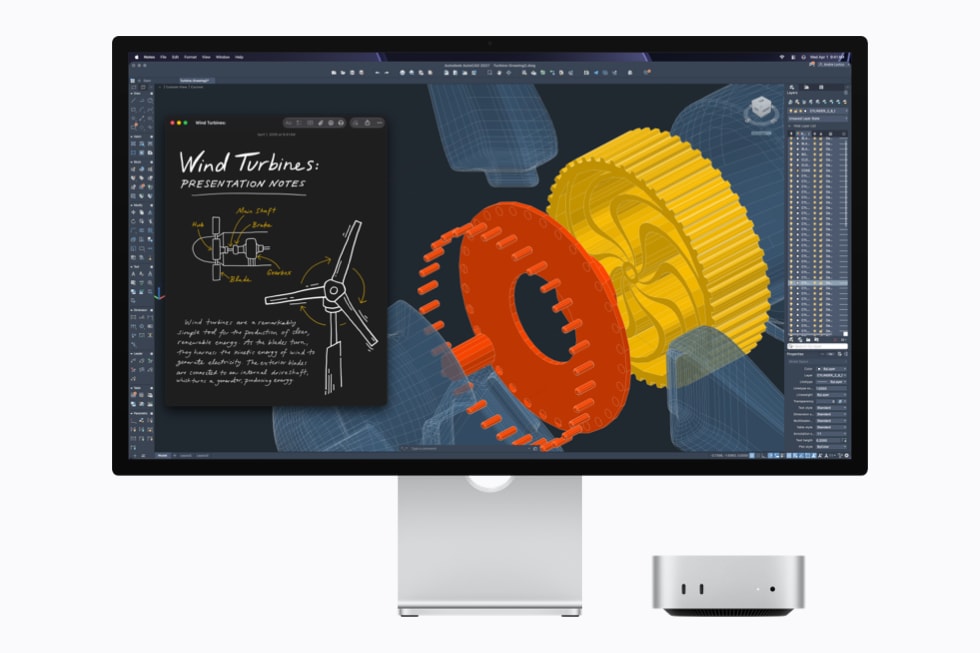 Mac mini med M5 Pro vises med AutoCad på skærmen.