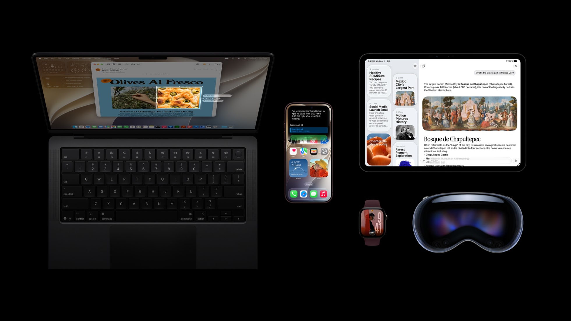 A user’s Mac, iPhone 18 Pro, Apple Watch Series 12 and iPad are shown on their desktop.