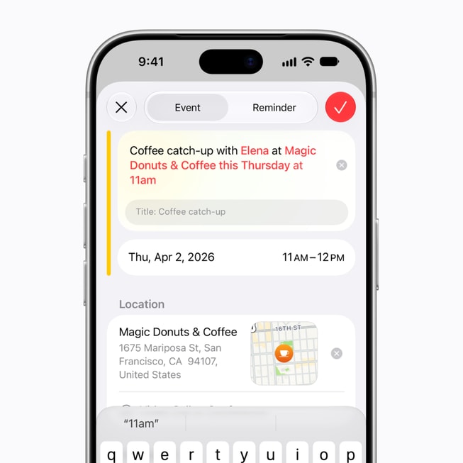 iPhone 18 Pro 展示 Apple Intelligence 為用户建立「日曆」行程。