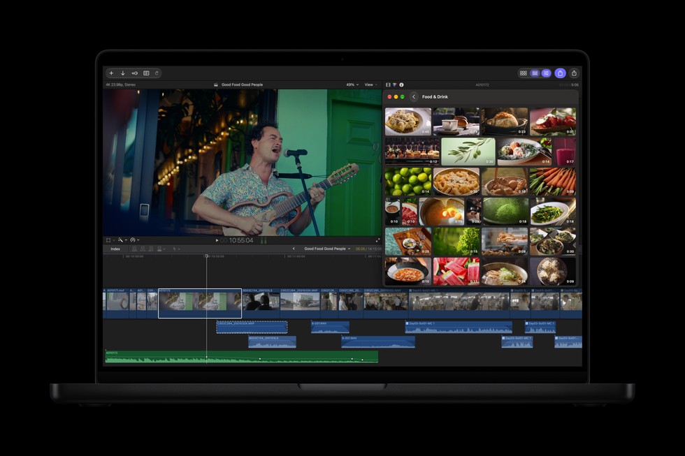 Un MacBook Pro con una schermata del Content Hub in Final Cut Pro.