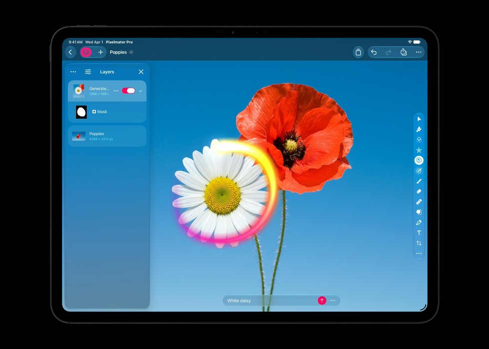 Un iPad con la schermata di Generate Fill in Pixelmator Pro.