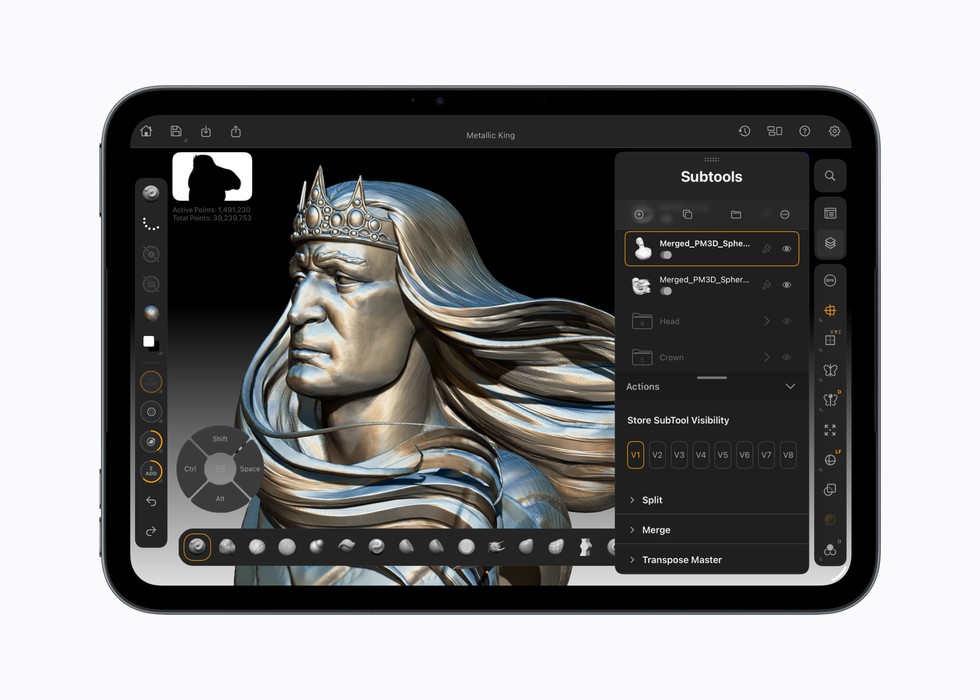 Pantalla de un iPad mini que muestra herramientas de gráficos.