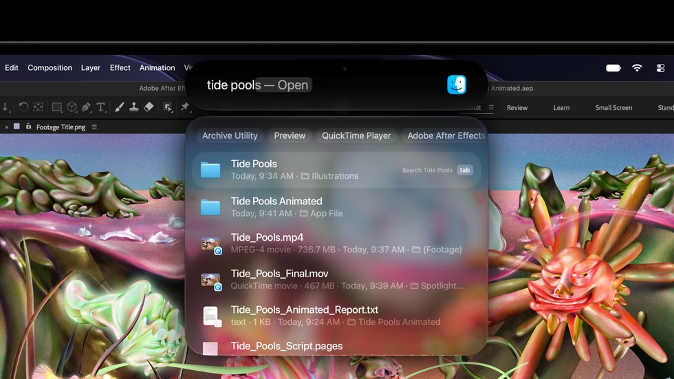 The Dynamic Island on a user’s MacBook Pro with PROLED XDR Display shows the Spotlight experience.