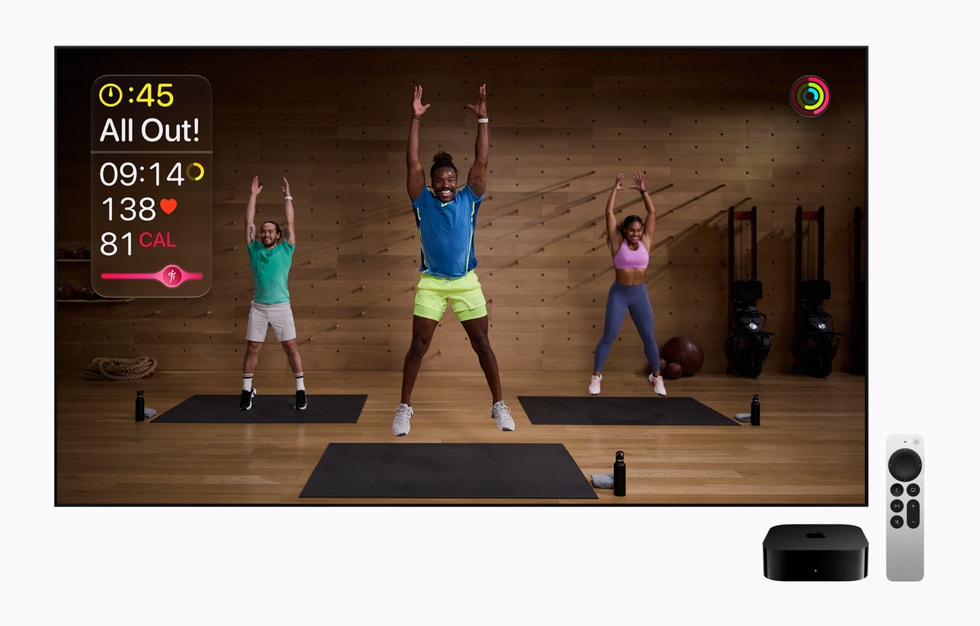 Un Apple TV 4K muestra un entrenamiento de Apple Fitness+.