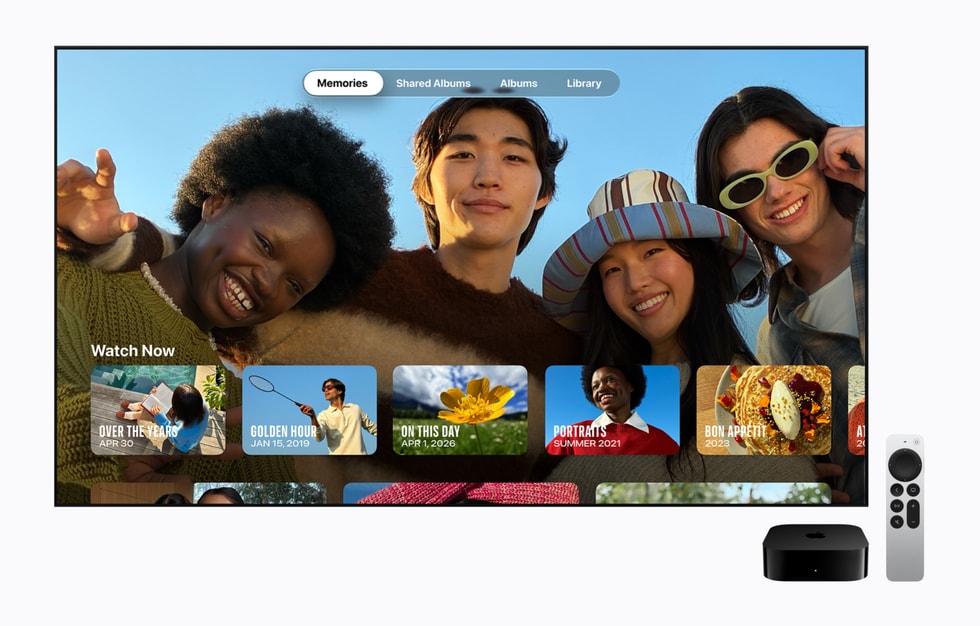 Un Apple TV 4K muestra fotos guardadas en iCloud.