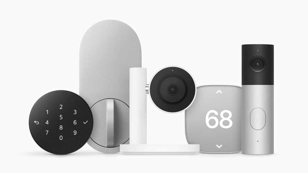 The Apple Home Collection line-up, complete with smart home cameras, thermostats, and a lock.