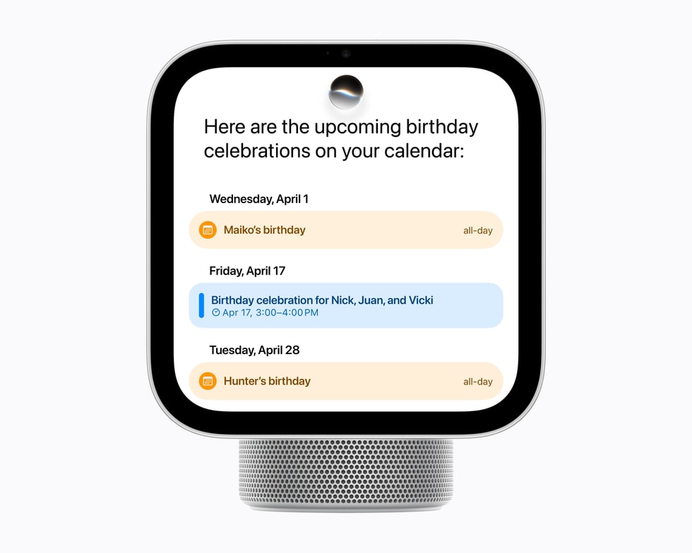 Siri AI pulls up information from a user’s Calendar app on HomeView.