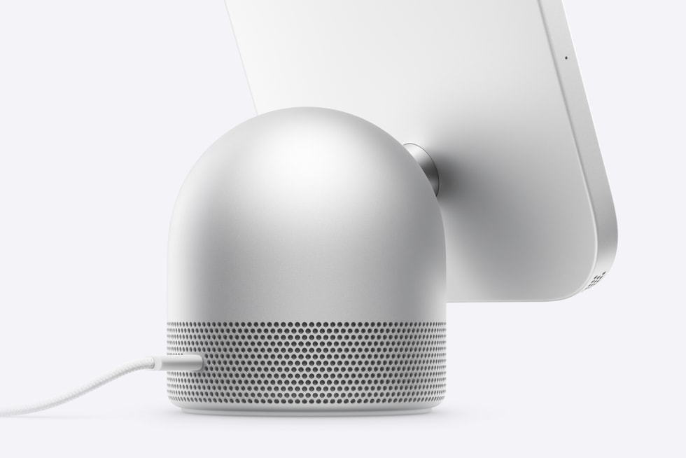 The back of HomeView is shown, complete with ports and a colour-matched charging cable.