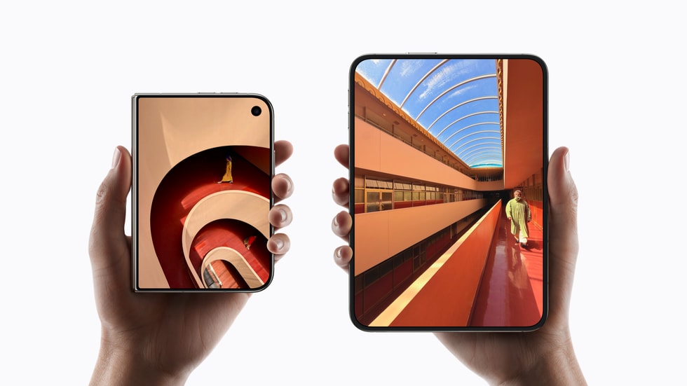 Two iPhone Duo devices, with one closed and the other open.