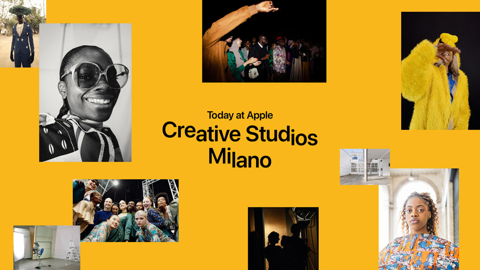 A collage-style graphic reads “Today at Apple Creative Studios Milano.”