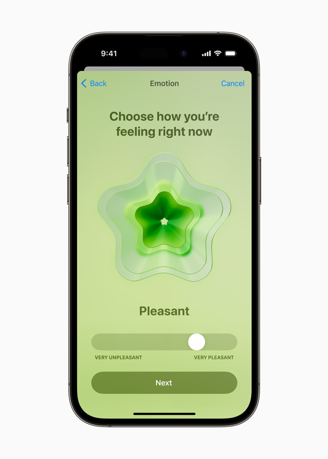 Appen Sundhed opfordrer en iPhone 14 Pro-bruger til at vælge, hvordan de har det lige nu.