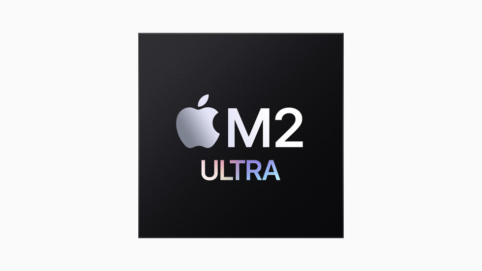 El logotipo del chip M2 Ultra sobre un fondo negro.