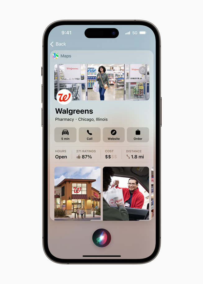 Wizytówka Walgreens w Chicago w aplikacji Mapy.