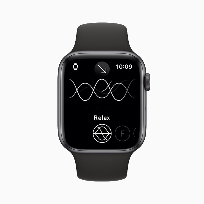 The Endel app in Relax mode, displayed on Apple Watch Series 6.