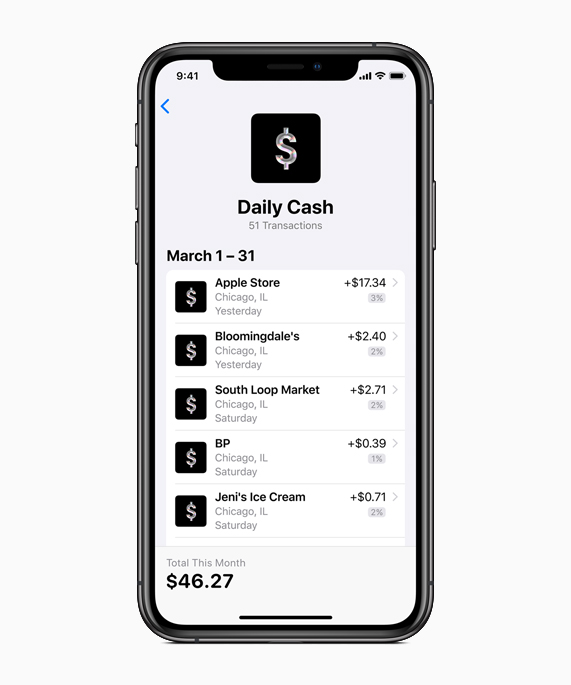 iPhone showing Daily Cash screen.