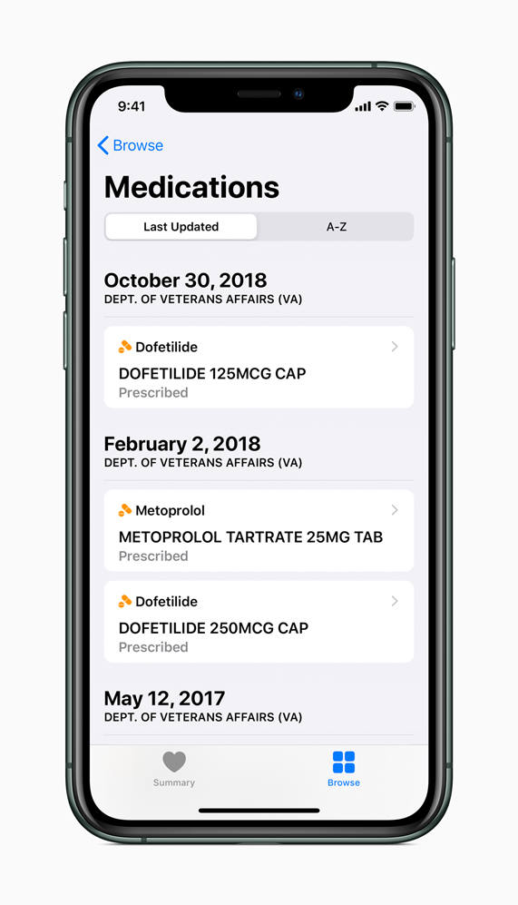iPhone showing Medications screen.