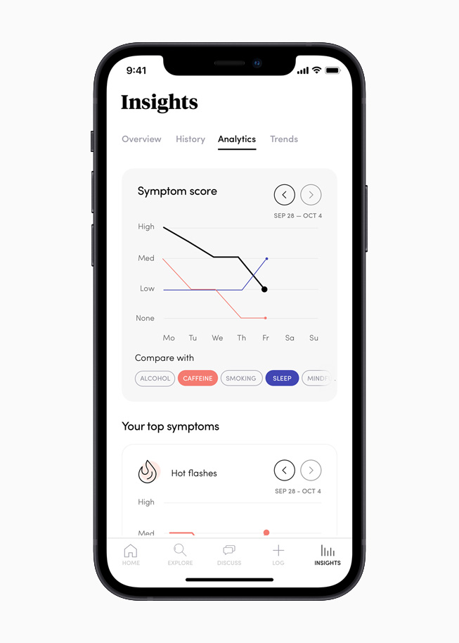 Avsnittet Insights i appen Caria på iPhone 12.