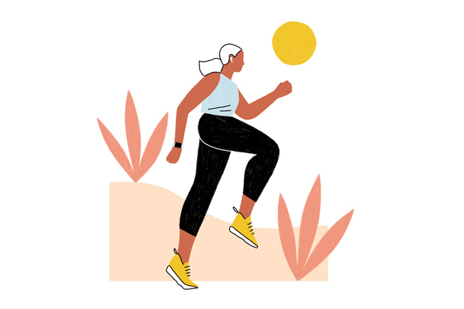 Illustration föreställande en kvinna som joggar utomhus.