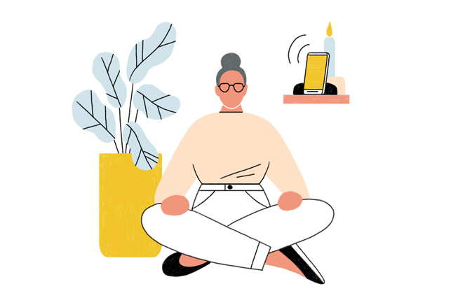 Illustration föreställande en kvinna som mediterar.