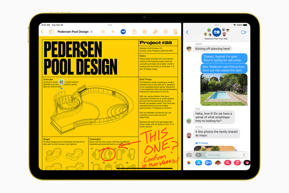 iPadOS 16’s Messages using Split View and Markup on the new iPad.