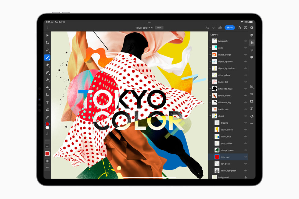 Editing an image using Adobe Photoshop on iPad Pro.