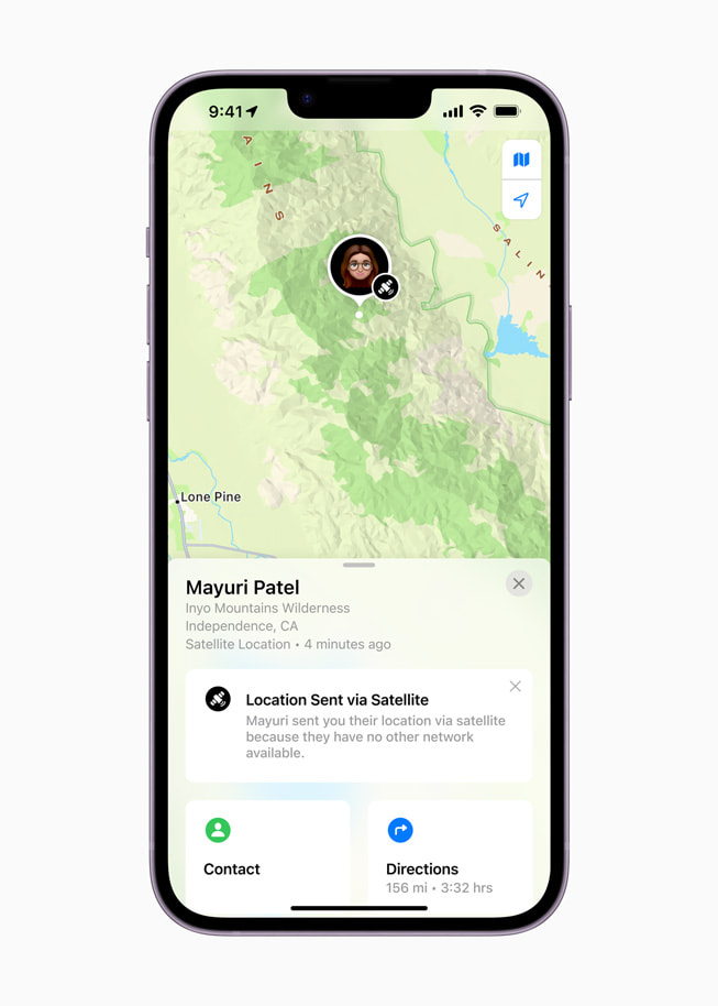 A screen in Find My via satellite shows a user’s satellite location.