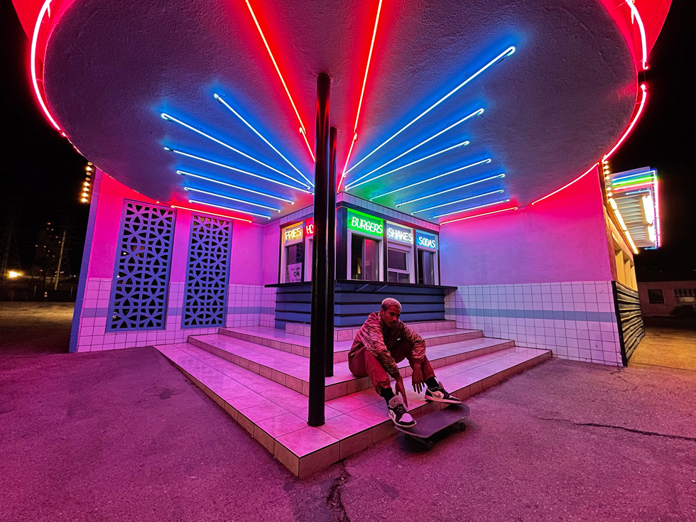 Neon signage is captured on iPhone 12 Pro using features powered by A14 Bionic and a new ISP.