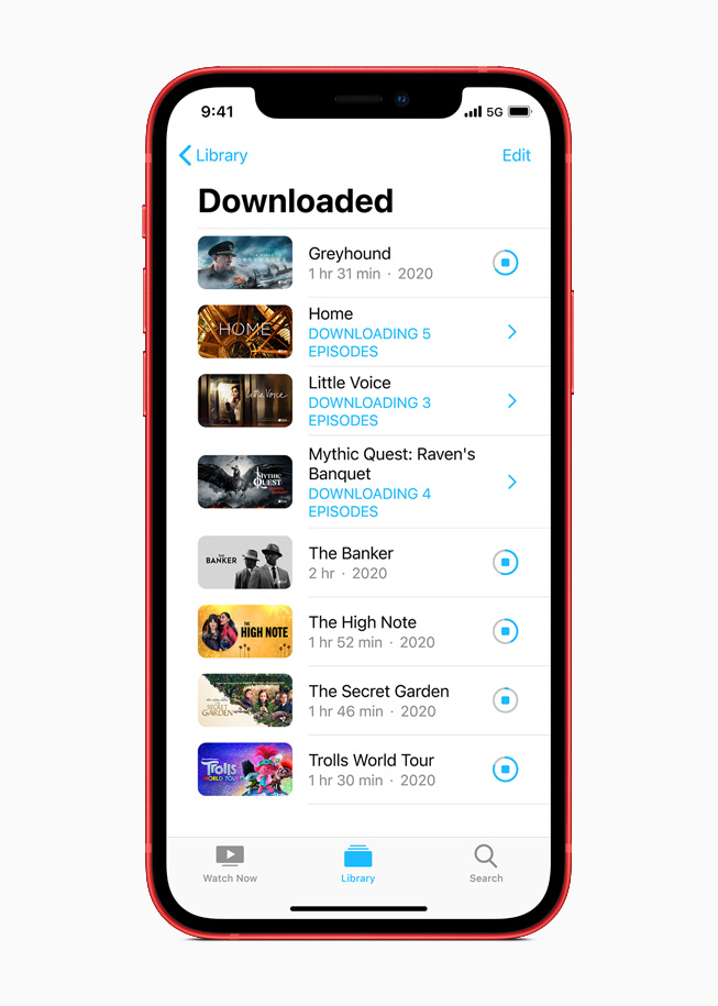 The Apple TV+ Download library on iPhone 12.