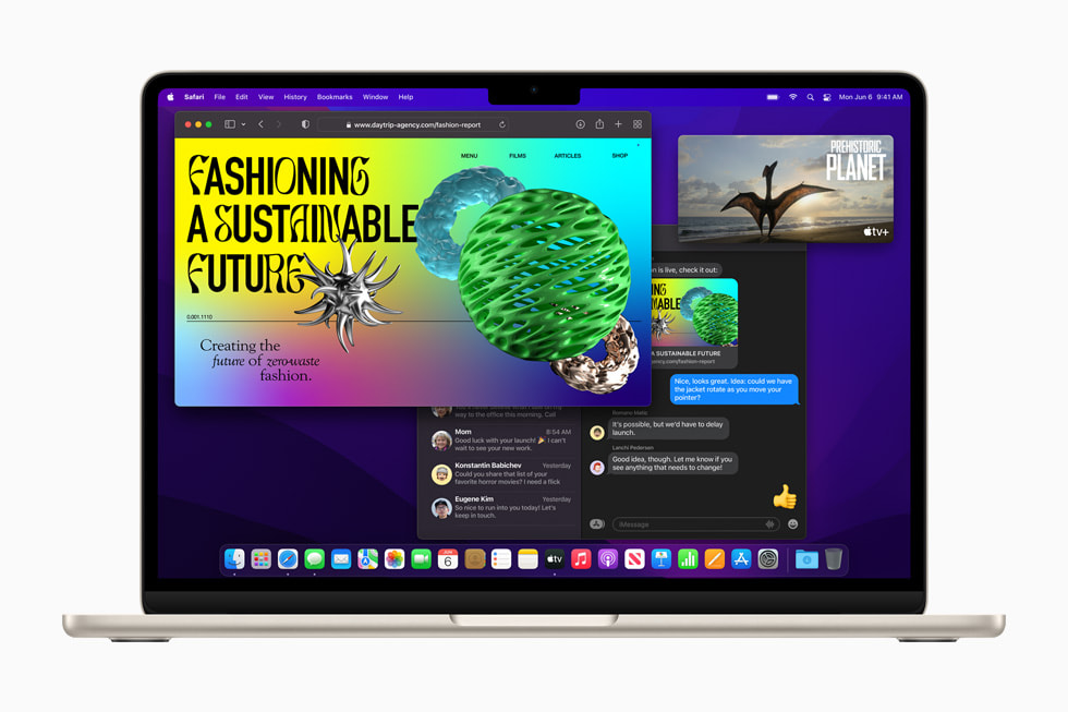 MacBook Air in starlight showcasing M2 running multiple applications.