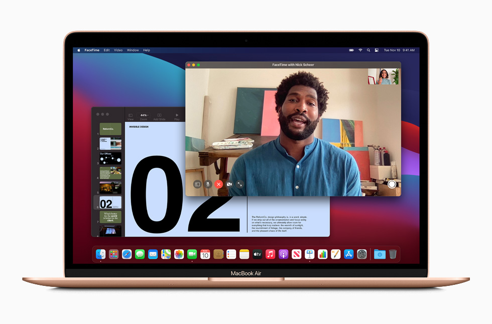 A FaceTime call is displayed on MacBook Pro.