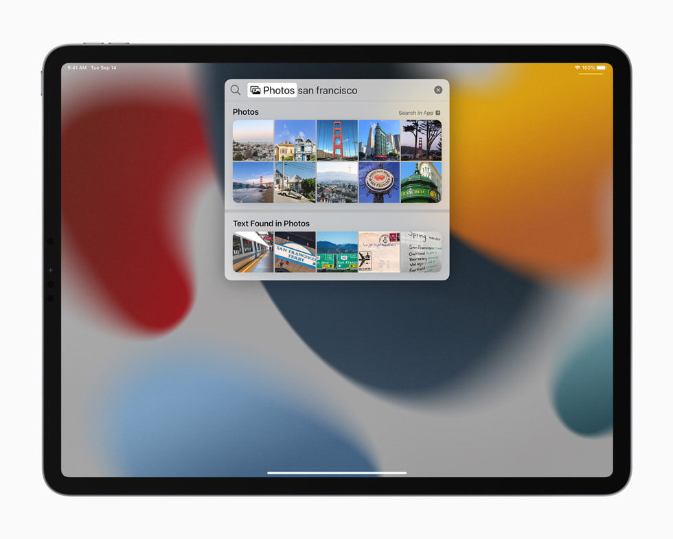 The new search experience in Spotlight displayed on iPad Pro.