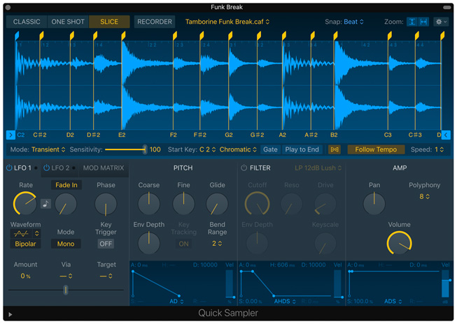 The Quick Sampler feature in Logic Pro X.