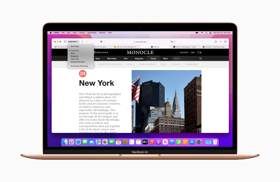macOS Monterey using Tab Groups in Safari on a MacBook Air.
