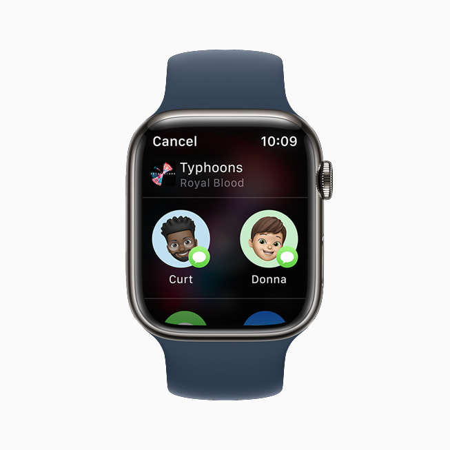 Apple Watch Series 7 shows the Music app in watchOS 8.