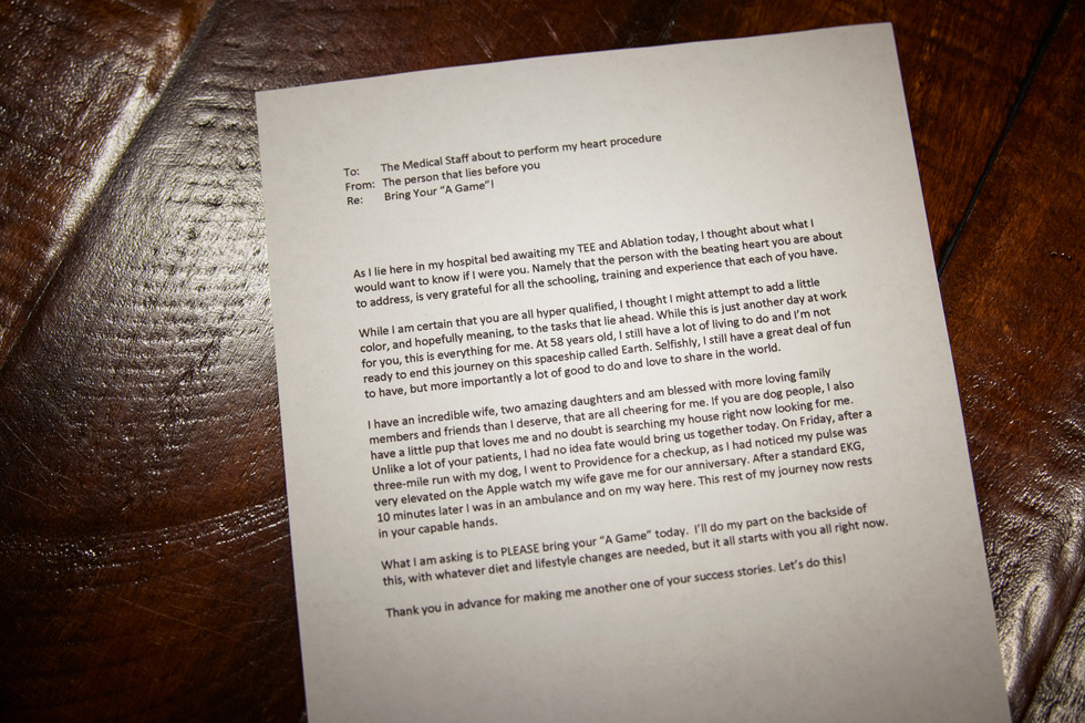 Bob March letter to medical team. 