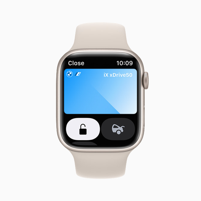 Car keys are shown on Apple Watch Series 7 inside Wallet.